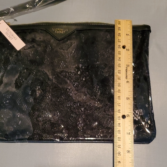 Victoria's Secret Lace Glossy Black Clutch with Gold Accents - Picture 6 of 7